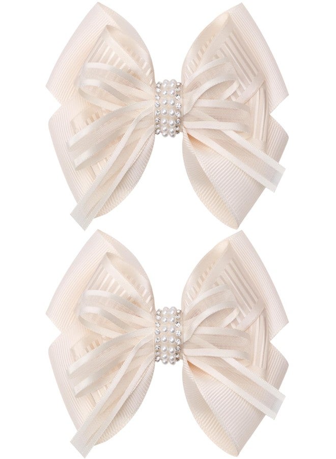 ZOLYCO 4.5-Inch Hair Bows Alligator Clips Delicate Pearl Hair Accessories for Girls, Toddler, Kids and Women Daily Dress Up Birthday Wedding Christmas Occasions- Set of 2 - Image 1